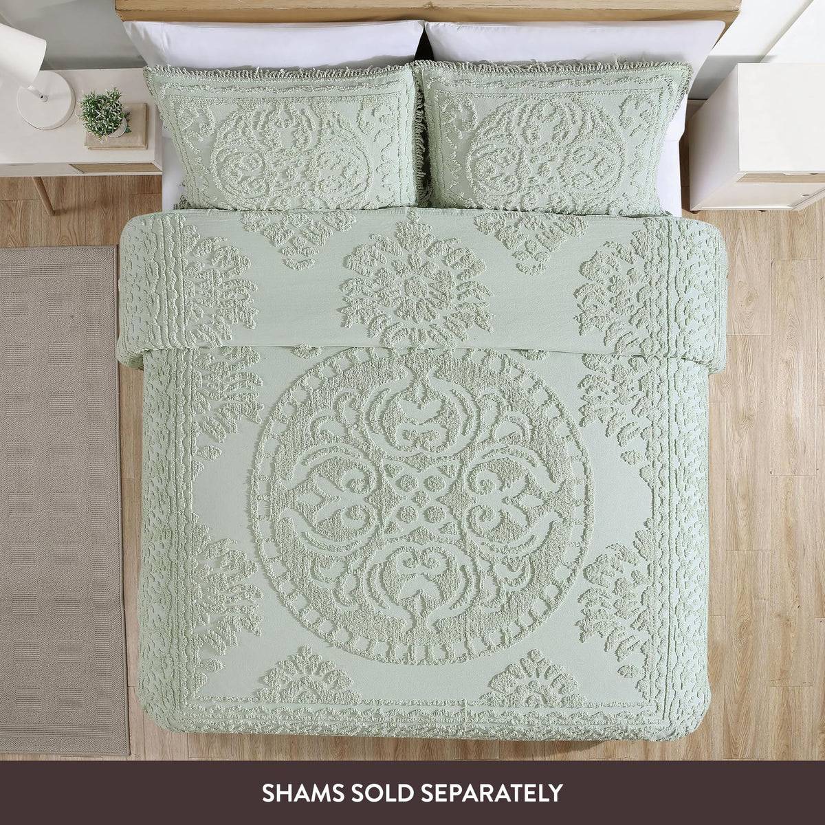 Beatrice Home Fashions king bedspread sage with bottom bell corners timeless look.
