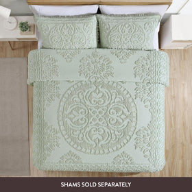 Beatrice Home Fashions king bedspread sage with bottom bell corners timeless look.