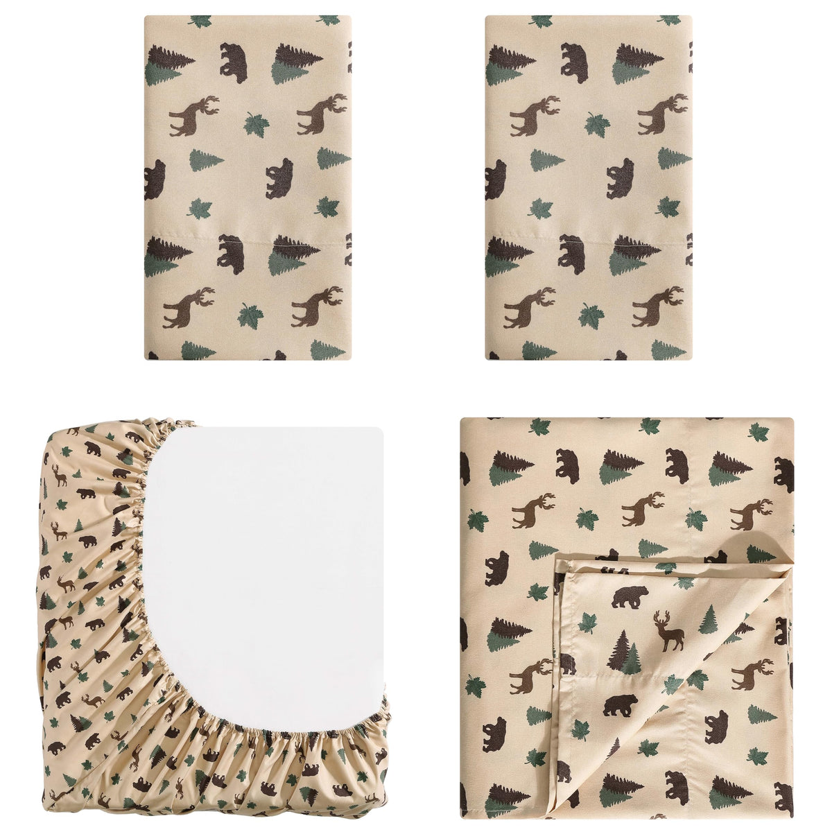 Beatrice Home Fashions Cozy Cabin rustic patchwork print featuring deer and pine motifs