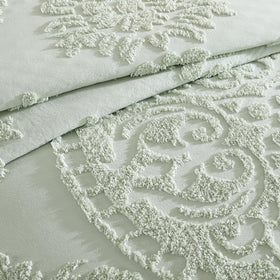 Beatrice Home Fashions sage chenille bedding on king bed serene retreat vibes.