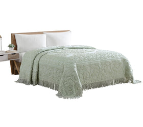 Beatrice Home Fashions medallion chenille bedspread in sage with cozy vintage charm.