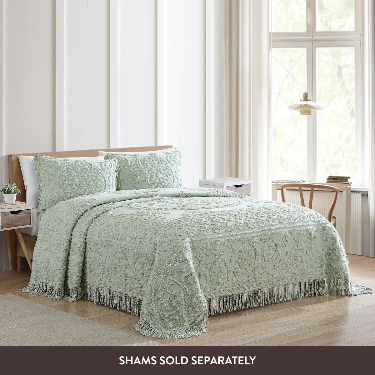 Beatrice Home Fashions medallion chenille bedspread fringe edge vintage warmth and texture.
