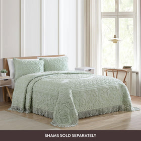 Beatrice Home Fashions medallion chenille bedspread fringe edge vintage warmth and texture.