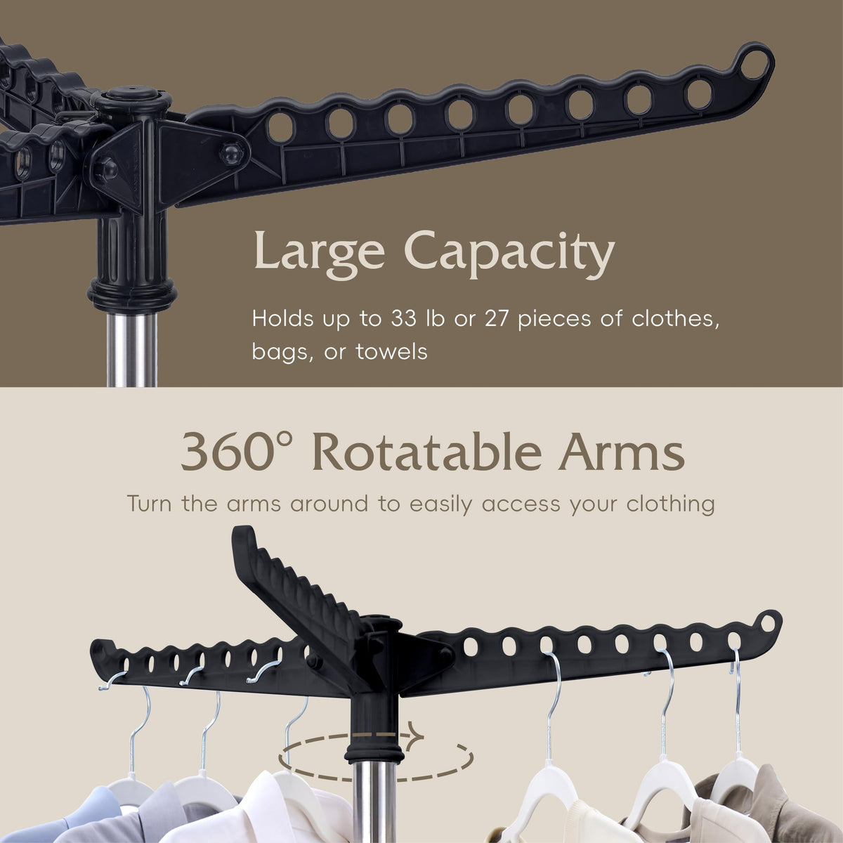 Beaudaily 360-degree arms enable even airflow and easy loading.