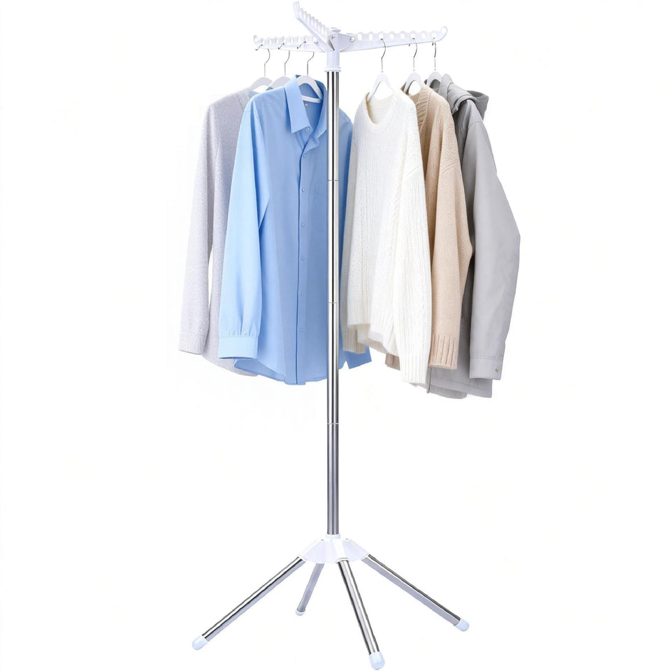 Beaudaily foldable drying rack in a compact living space showing space-saving design