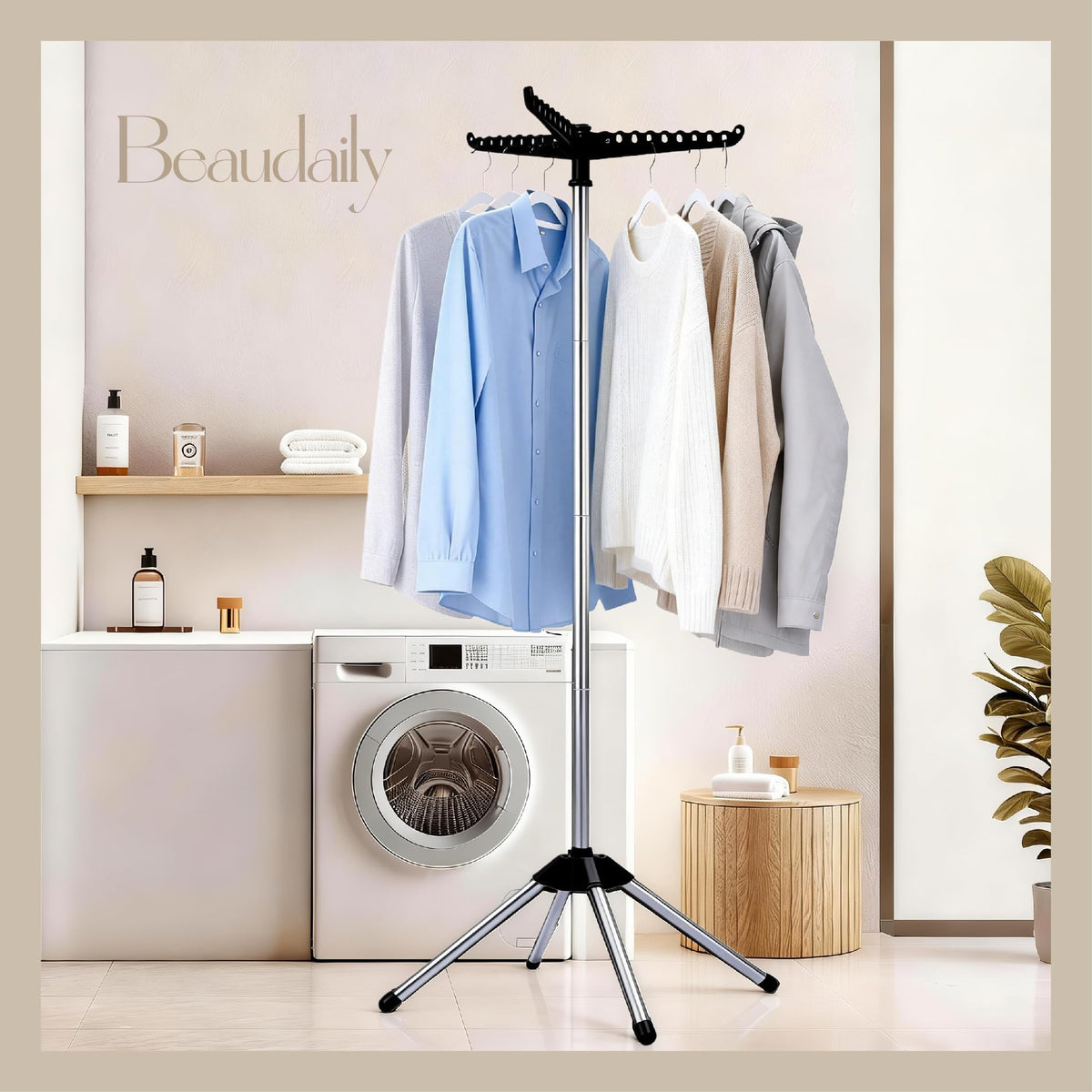Beaudaily stainless steel clothes dryer stand with 3 rotating arms.