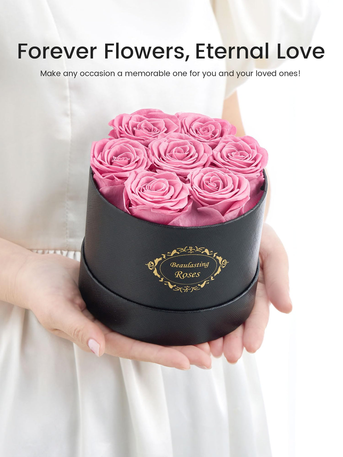 Beaulasting pink preserved roses showcased in a luxury gift box.