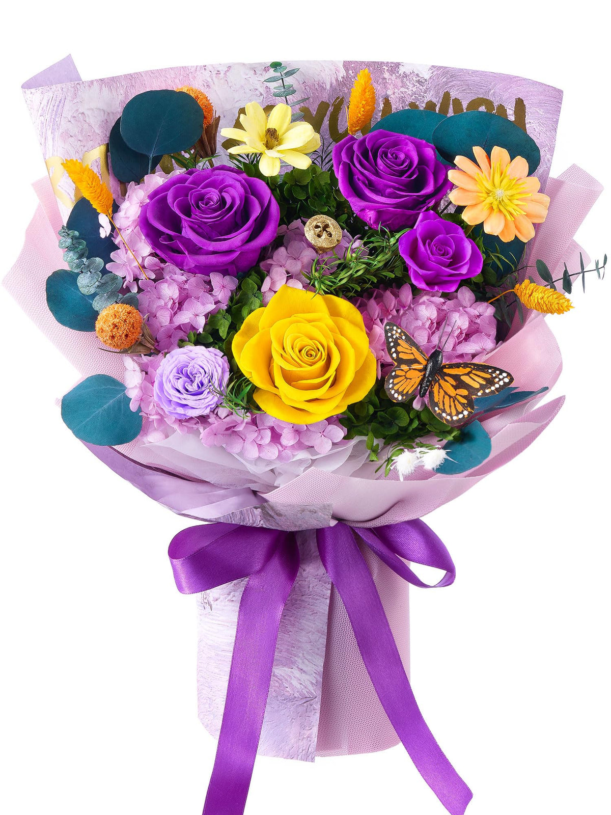 Beaulasting Roses Mother's Day preserved bouquet in purple ready to gift.