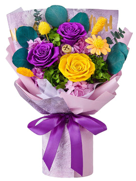 Beaulasting Roses preserved rose bouquet in purple with delivery-ready presentation