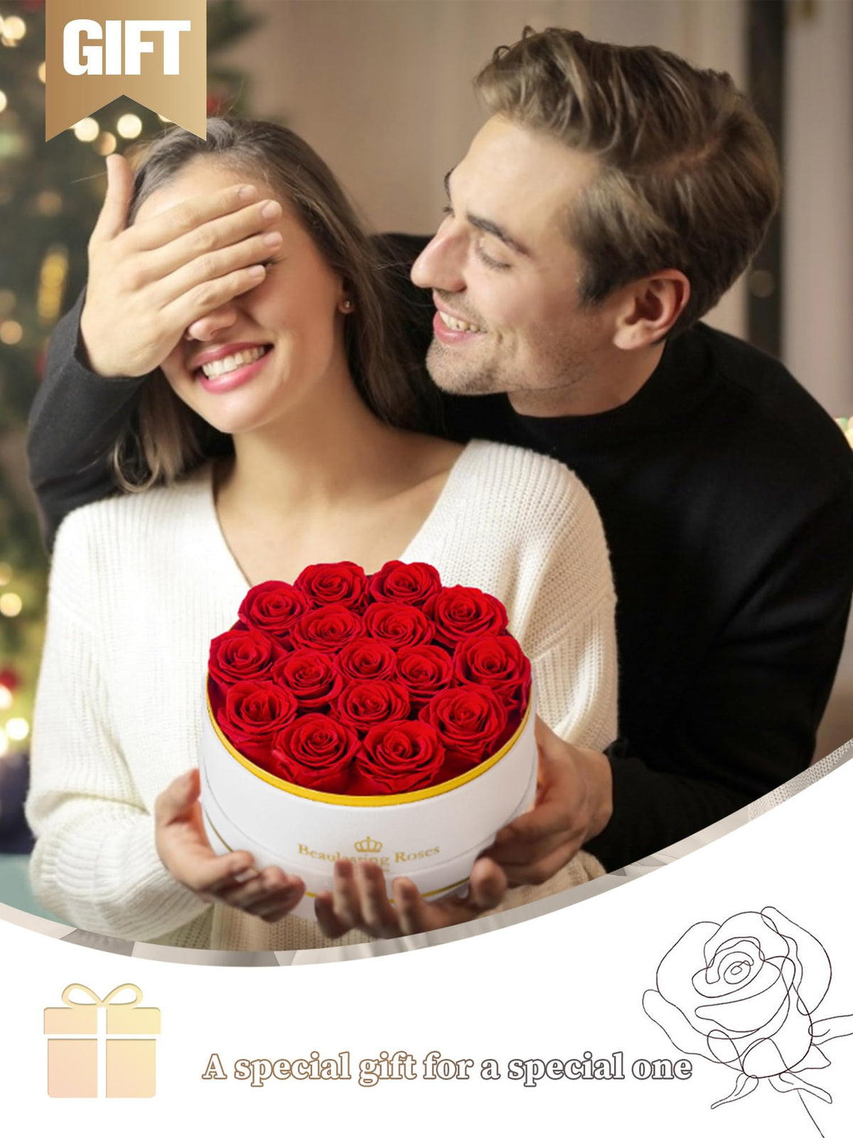 Beaulasting Roses round white velvet box display, elegant keepsake for birthdays and anniversaries.