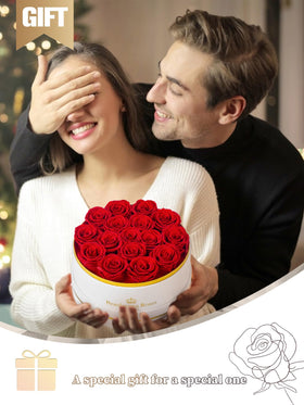 Beaulasting Roses round white velvet box display, elegant keepsake for birthdays and anniversaries.