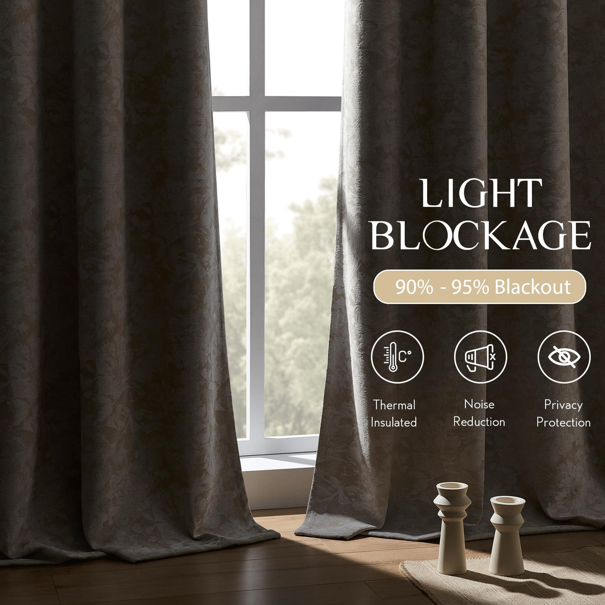 Beauoop floral jacquard drapes in a cozy living room with soft light