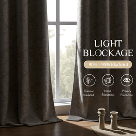 Beauoop floral jacquard drapes in a cozy living room with soft light