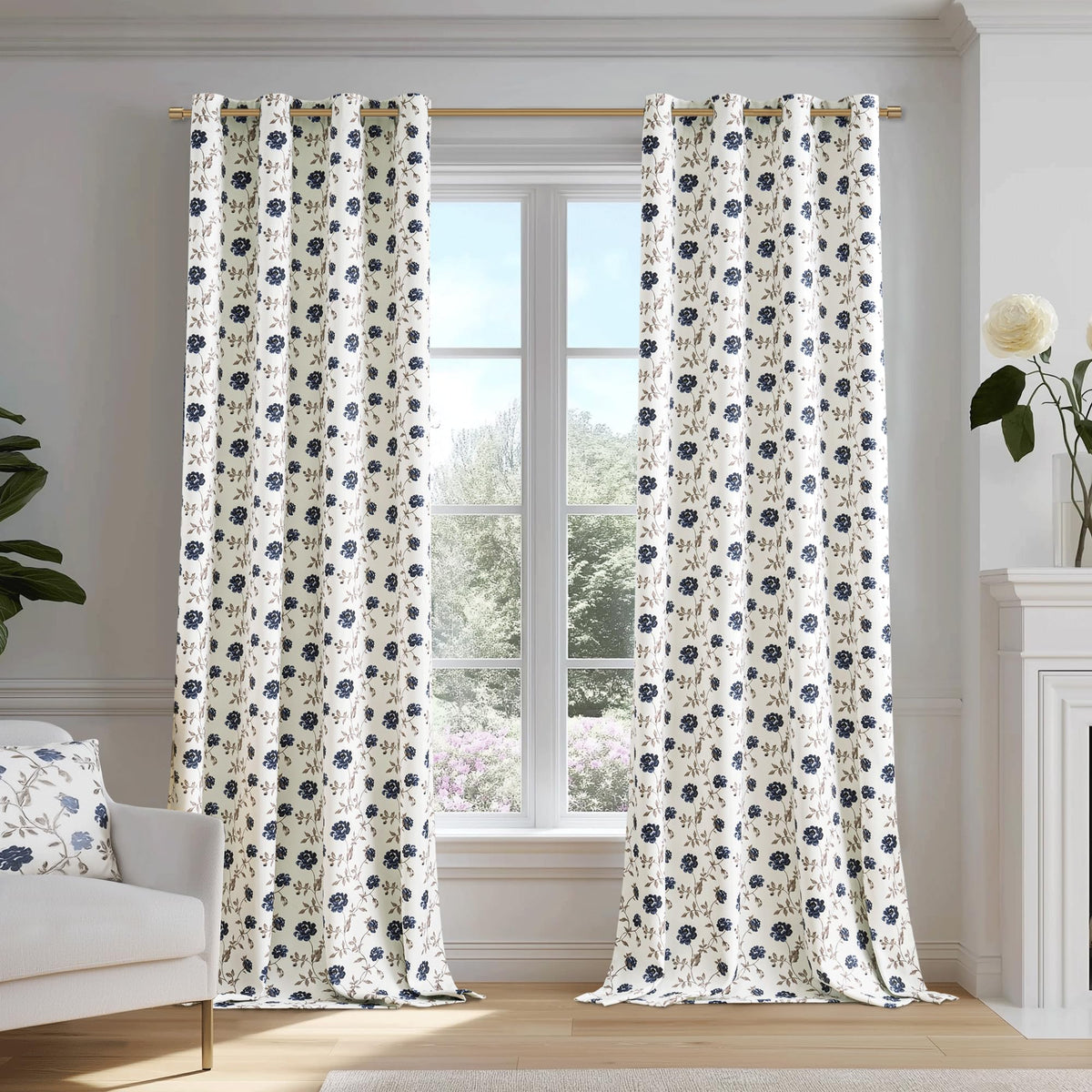 Beauoop grommet-top curtain header on floral blackout drapes