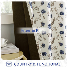 Beauoop blackout curtains 52x84 highlighting beige background and navy florals