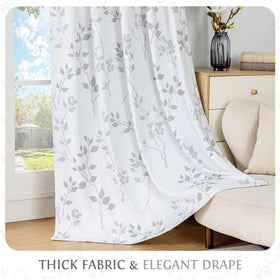 Beauoop 84-inch floral leaf design drapes creating a calm, cozy sleeping space