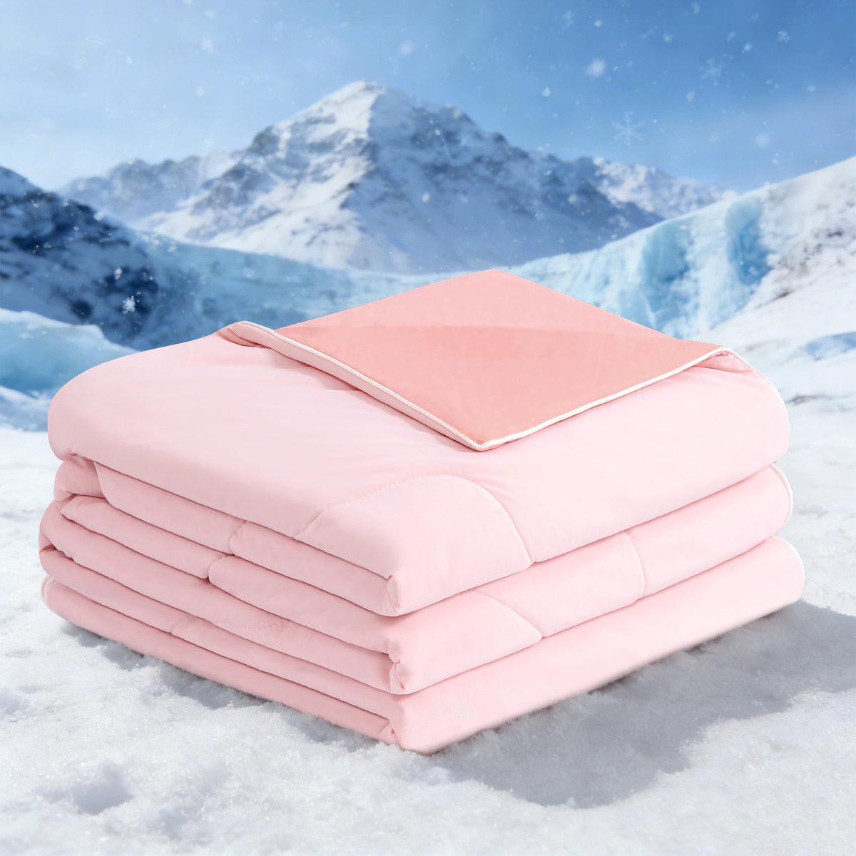 BEAUTEX cooling comforter pink close-up shows breathable silky fabric for cooling nights.