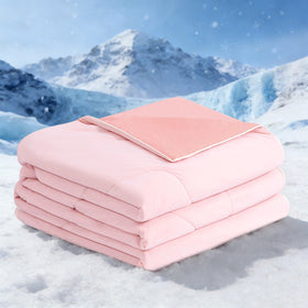 BEAUTEX cooling comforter pink close-up shows breathable silky fabric for cooling nights.