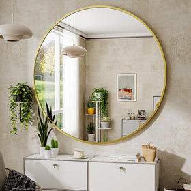 BEAUTYPEAK 24inch round mirror with gold frame brightens entryways.