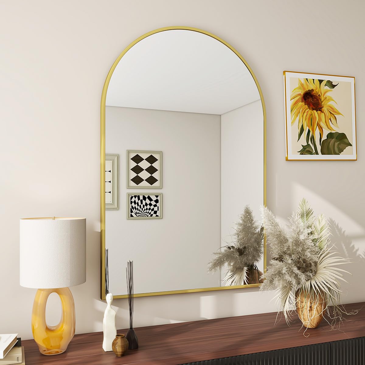 BEAUTYPEAK arch crown mirror in gold for brighter, more open spaces