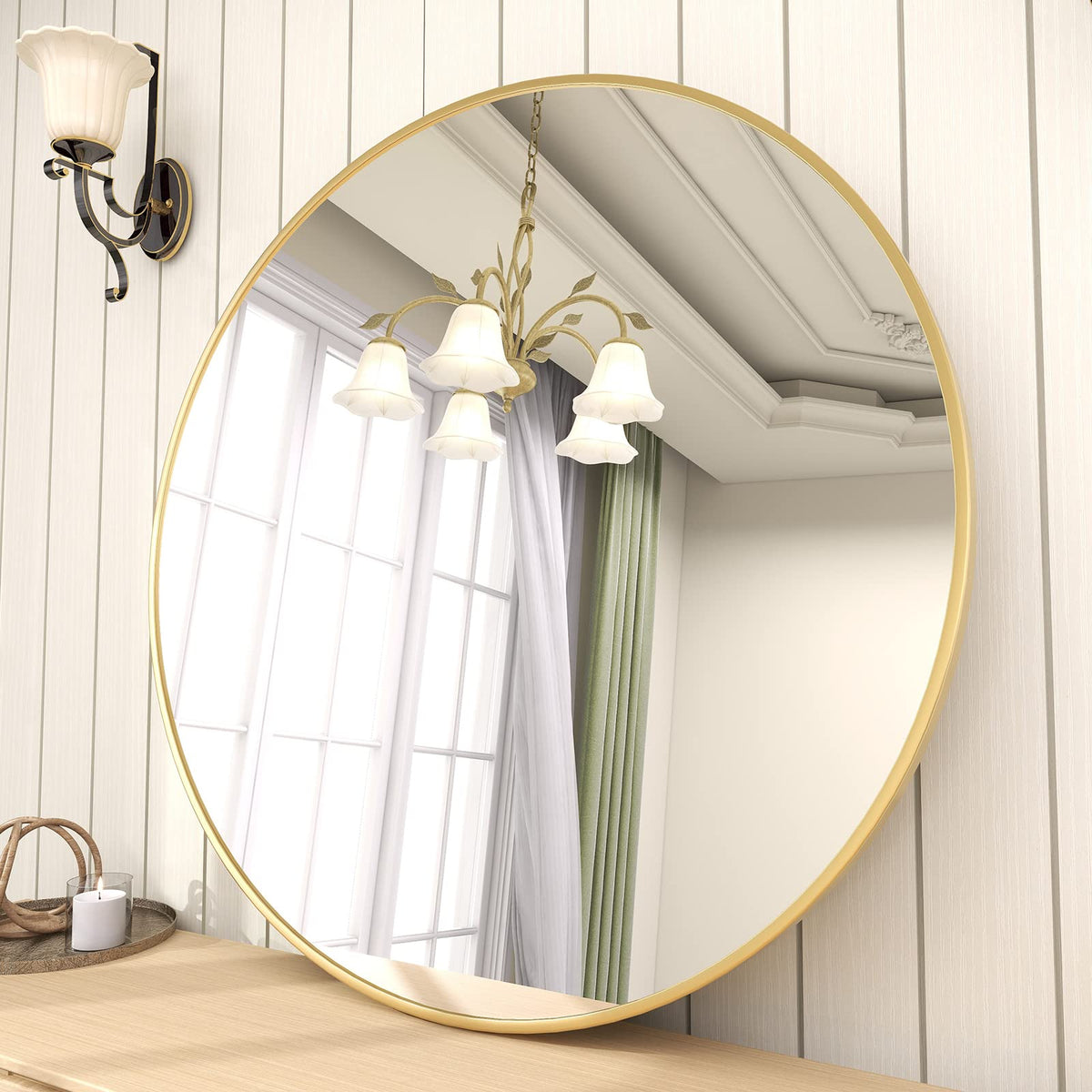 BEAUTYPEAK gold circle mirror adds glamour to hallways and entrances.