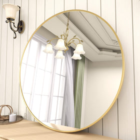 BEAUTYPEAK gold circle mirror adds glamour to hallways and entrances.