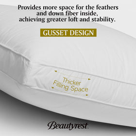 Beautyrest goose feather down fiber pillow close-up on cotton cover for breathability.