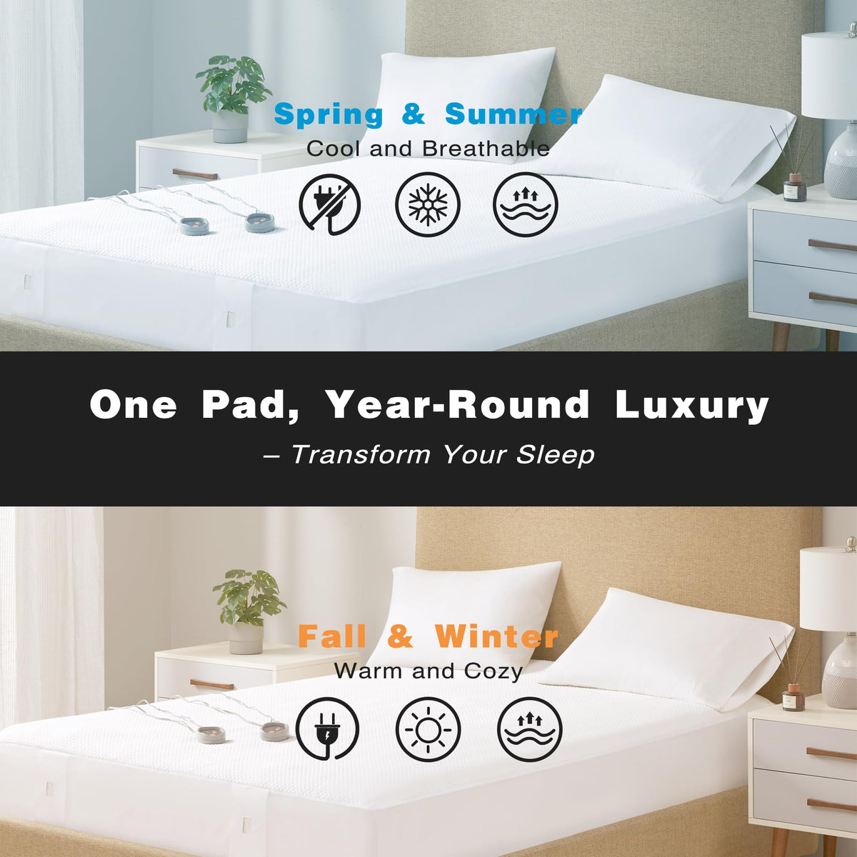 Beautyrest king pad showing five heat levels for personalized warmth
