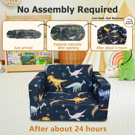 Beavtaens dinosaur kids couch side view showing comfy, supportive seating for kids