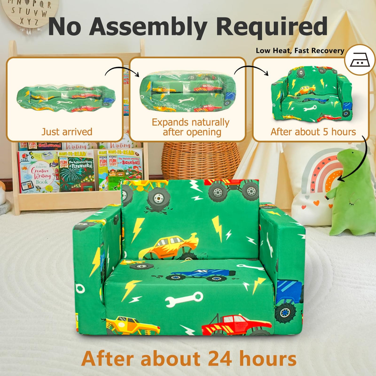 Beavtaens Kids Couch fold-out function for quick, comfy lounging