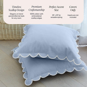 BEBE BASK blue-white scalloped pillow cover back view
