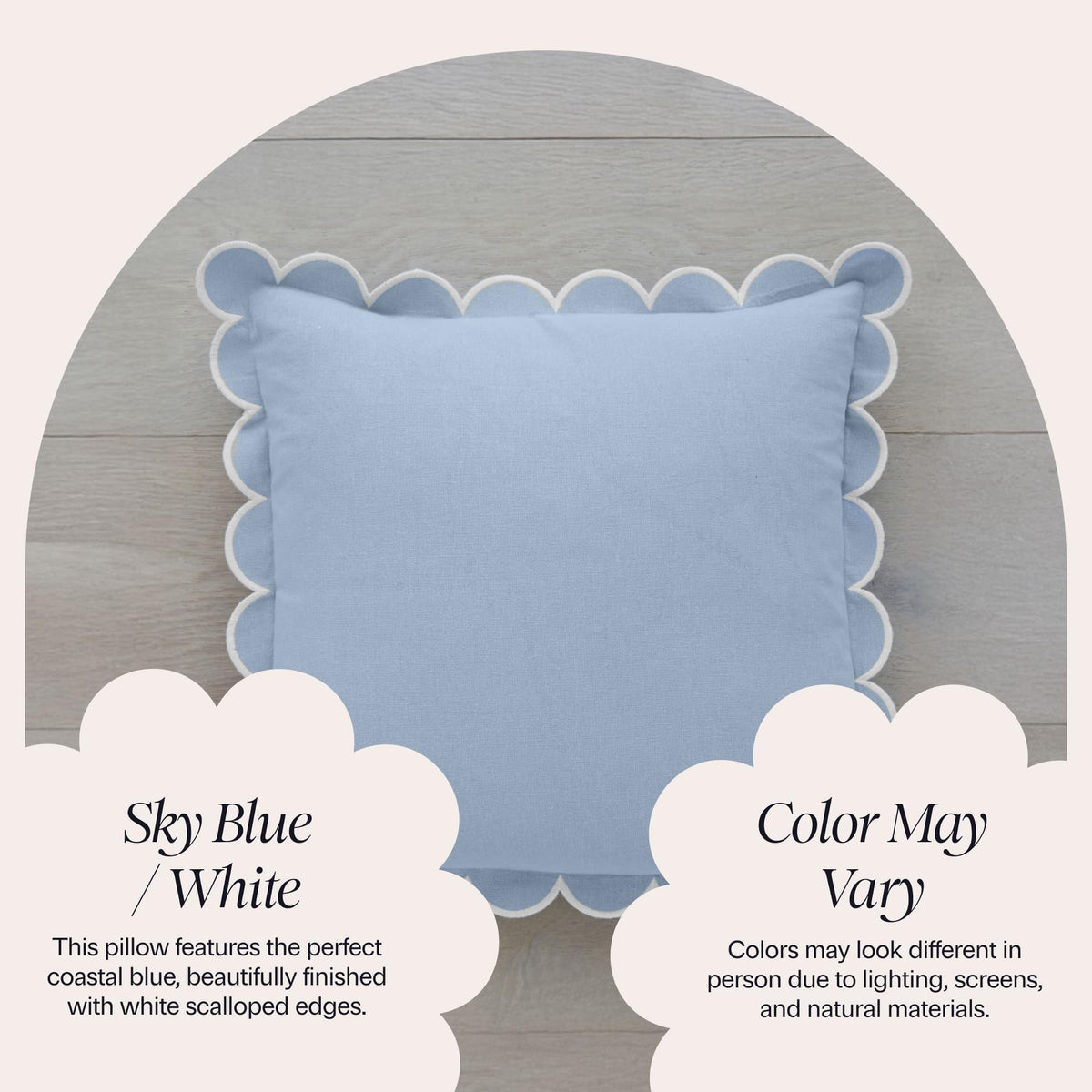 BEBE BASK blue scalloped pillow cover fabric texture closeup