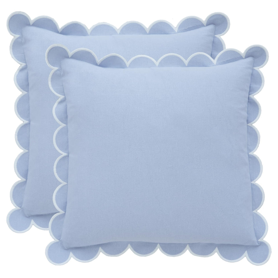 BEBE BASK blue scalloped pillow cover 18x18 front view for stylish decor