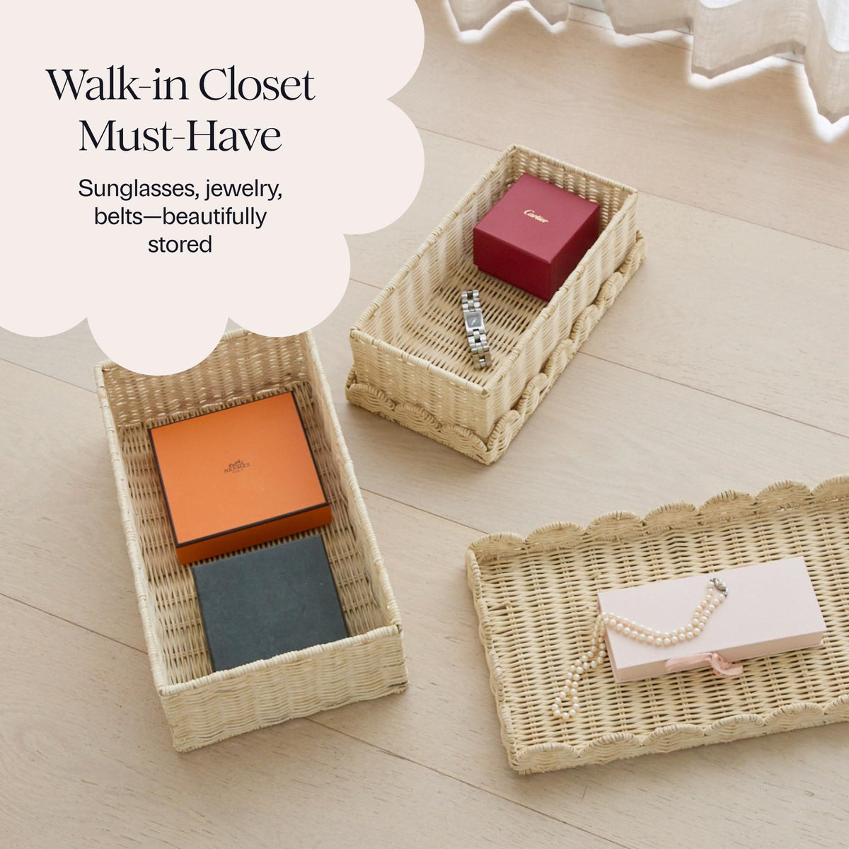 BEBE BASK closet organization bins providing calm, chic storage.