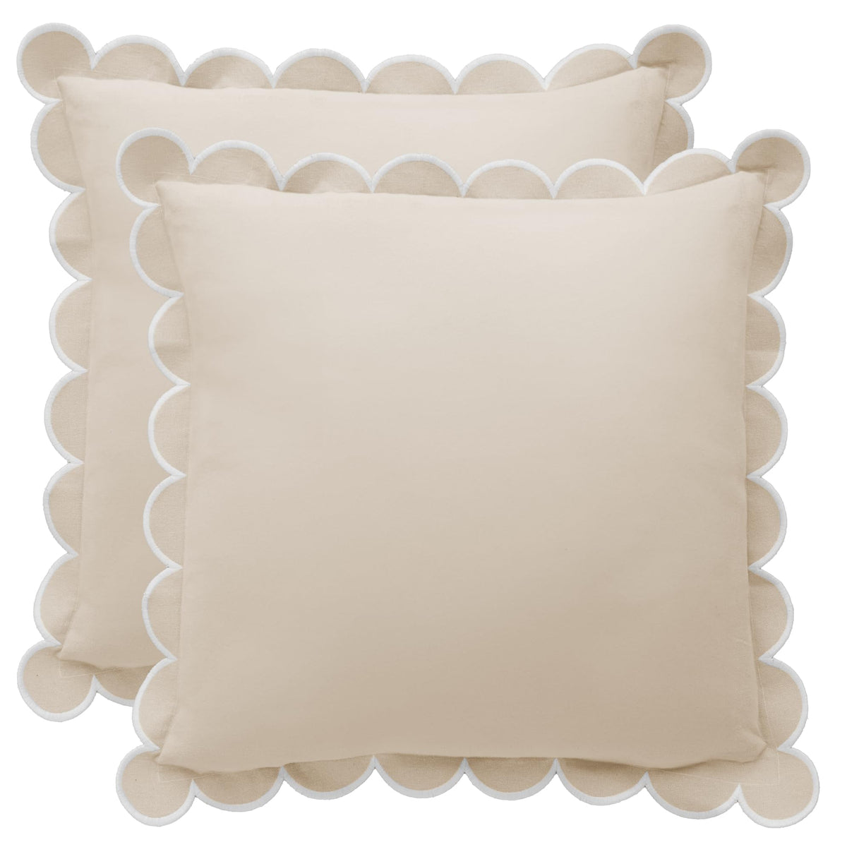 Bebe Bask Margot scalloped cover closeup edge highlighting elegant stitching for a premium look.