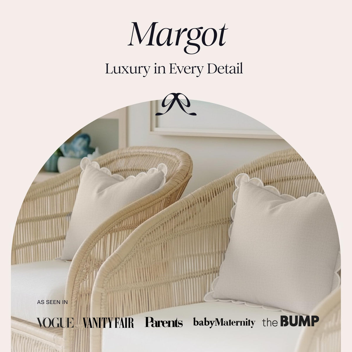 Bebe Bask Margot scalloped cover natural tone shows versatile beige color for neutral décor.