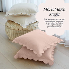 Bebe Bask Margot scalloped cover paired setup for mix-and-match pillow styling.