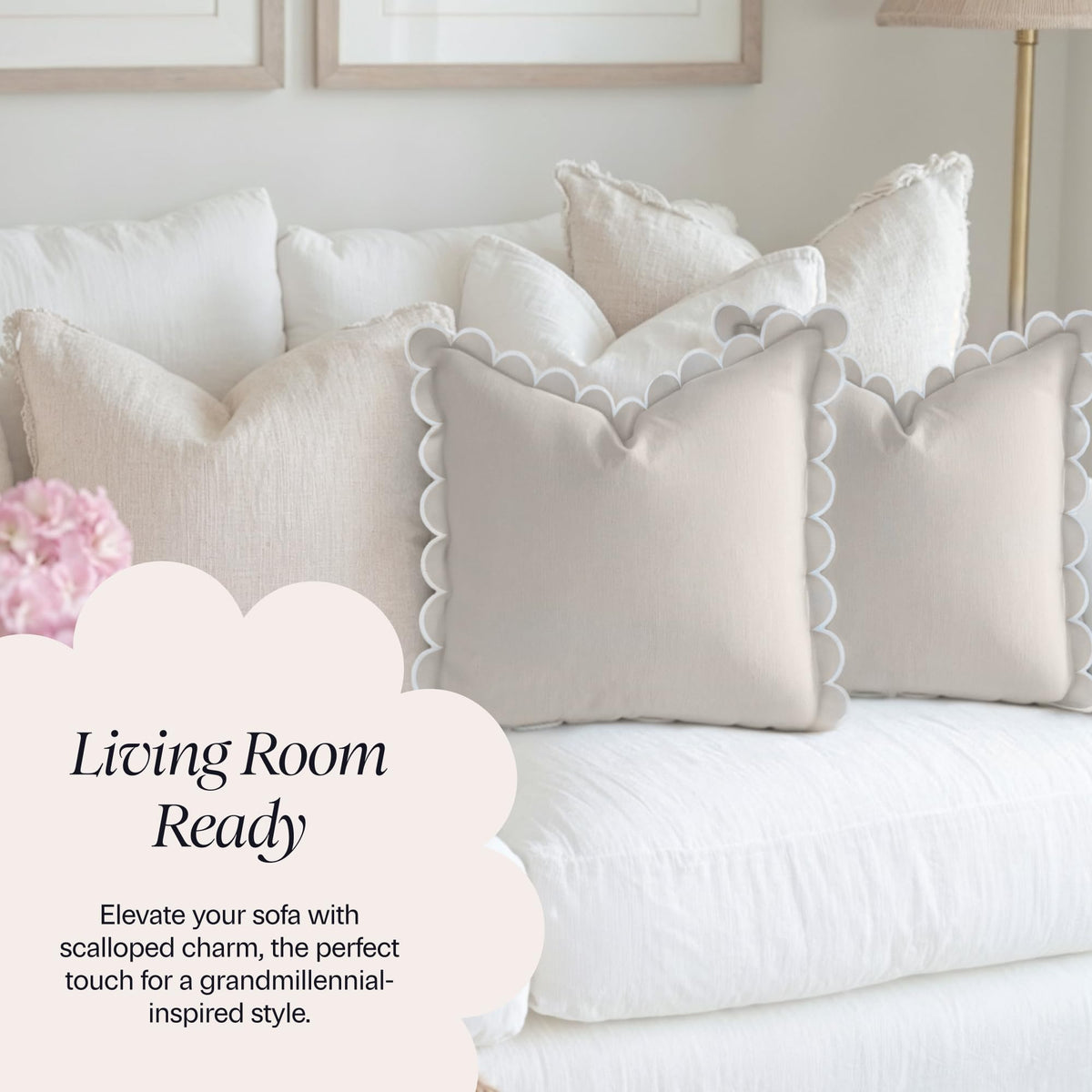 Bebe Bask Margot scalloped cover rolled fabric texture for tactile interest.
