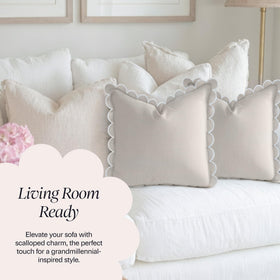 Bebe Bask Margot scalloped cover rolled fabric texture for tactile interest.