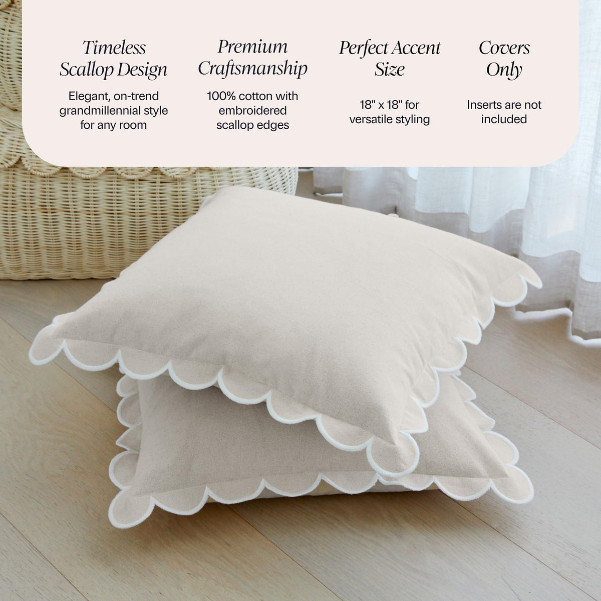 Bebe Bask Margot scalloped cover white edge contrast for fresh, airy styling.