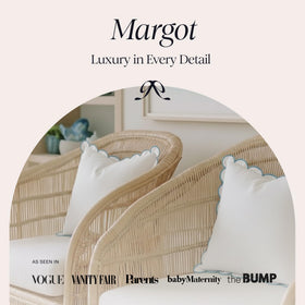 Bebe Bask Margot scalloped pillow cover with embroidered edge for refined charm.