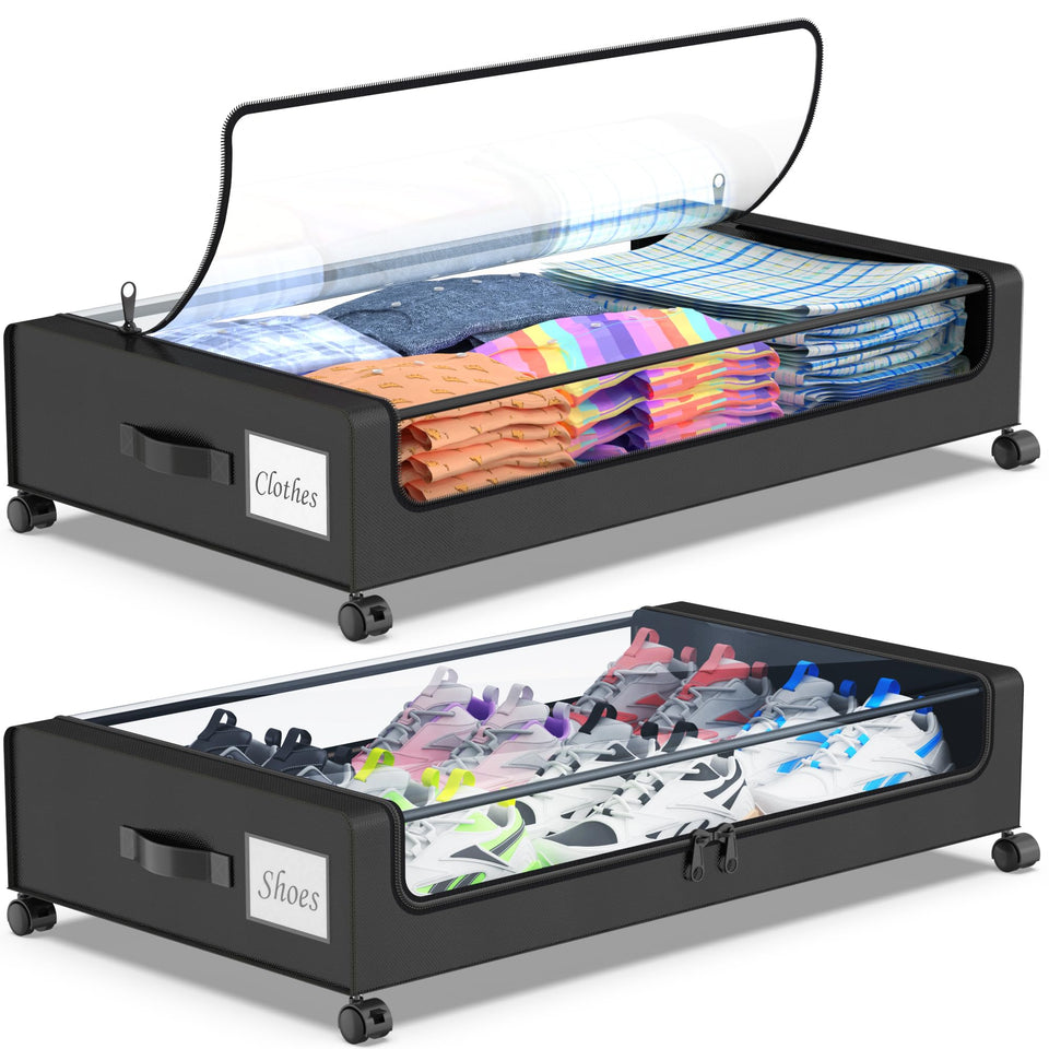 Beborxue under-bed storage wheels front view with easy access and 60L capacity.