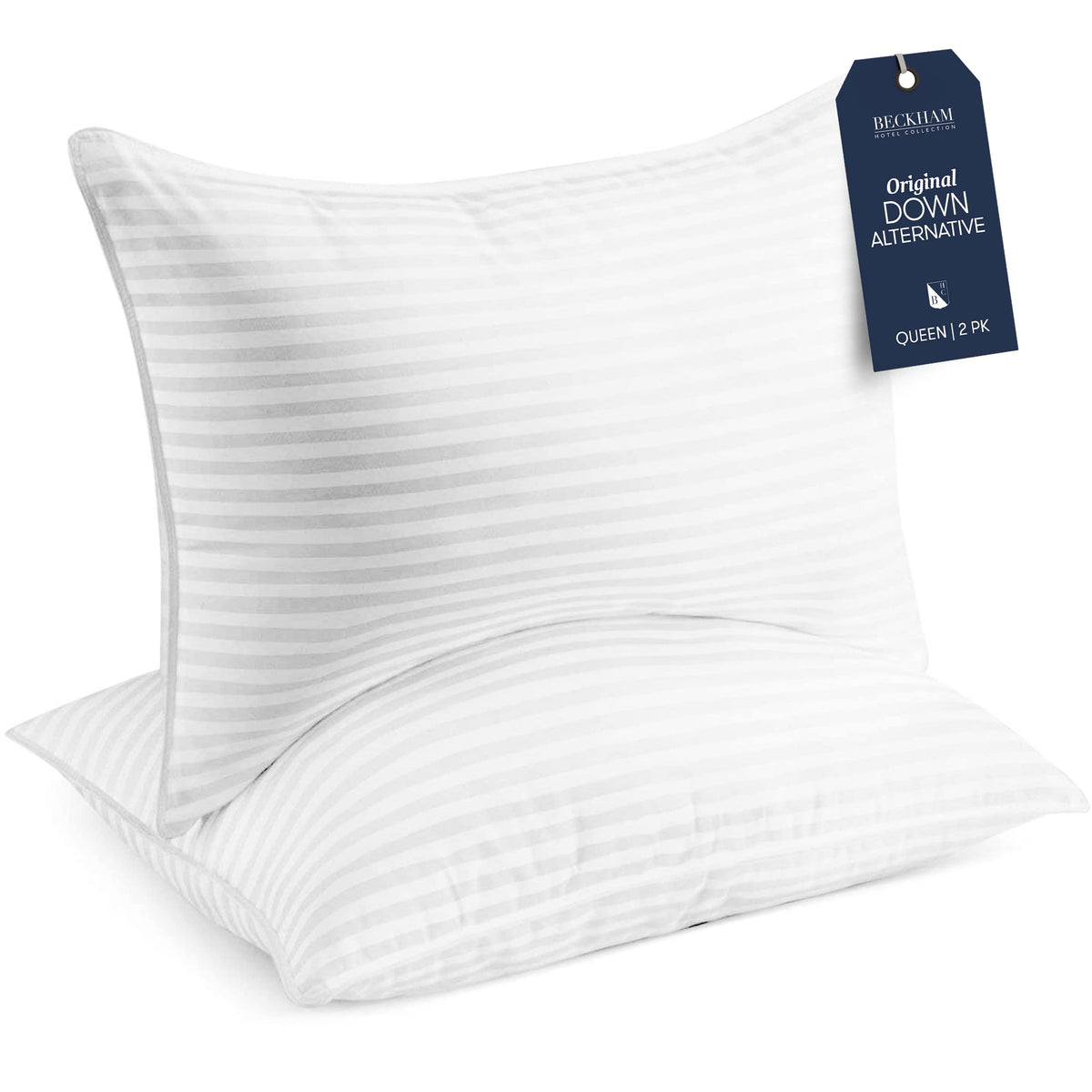 Beckham Hotel Collection bed pillow closeup shows soft cover and plush comfort.