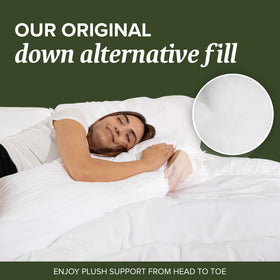 Beckham Hotel Collection pillow supports pregnancy comfort with extended length.