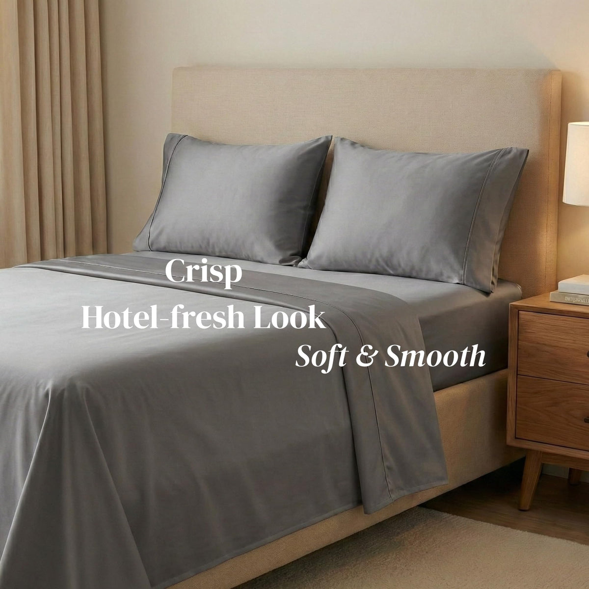 Beckham Hotel Collection dark gray pillowcase adds modern hotel-style elegance.