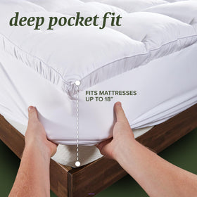 Beckham Hotel Collection queen mattress pad displayed on bed setup for a plush sleeping surface.