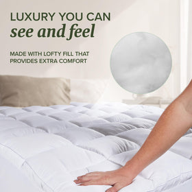 Beckham Hotel Collection queen mattress pad highlighting padding thickness for cushioned support.