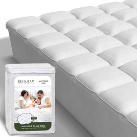 Beckham Hotel Collection queen mattress pad: quilted top close-up with extra padding for plush comfort.