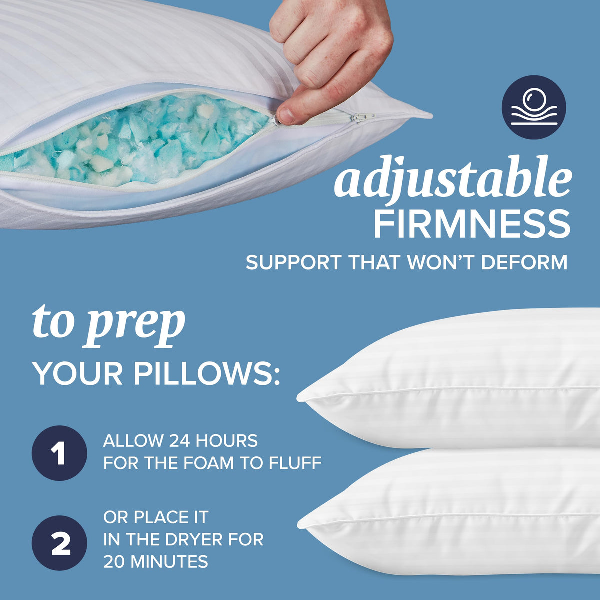 Shredded memory foam texture highlights breathable interior