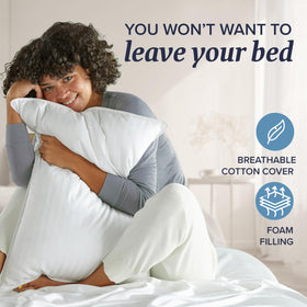 Side sleeper demonstrates extra pillow support and loft